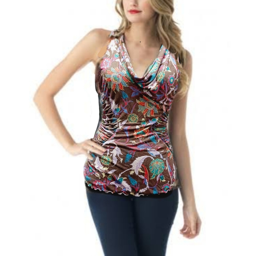 Diane Von Furstenburg Womens Silk Sleeveless Cowl Neck Ruched Sides Top Size SML - Picture 1 of 8